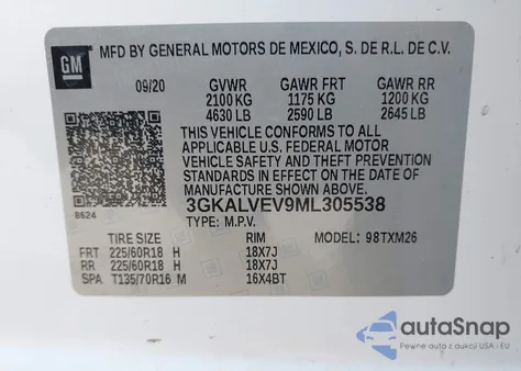 2021 GMC Terrain Awd Slt z USA, uszkodzony, nr VIN 3GKALVEV9ML305538